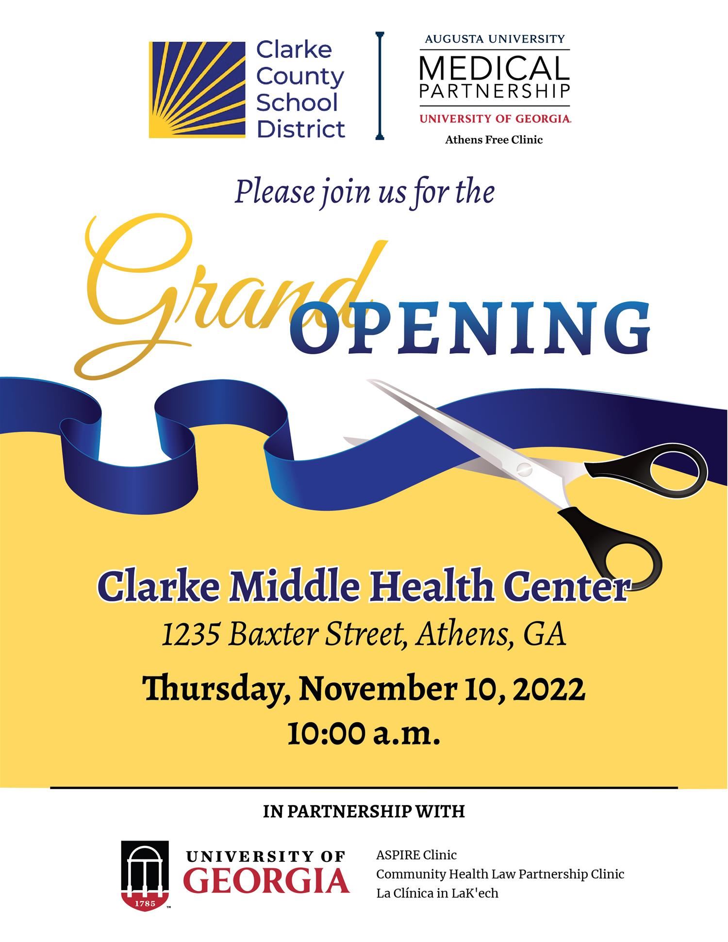 Clarke Middle Health Center Ribbon-cutting Set for Nov. 10